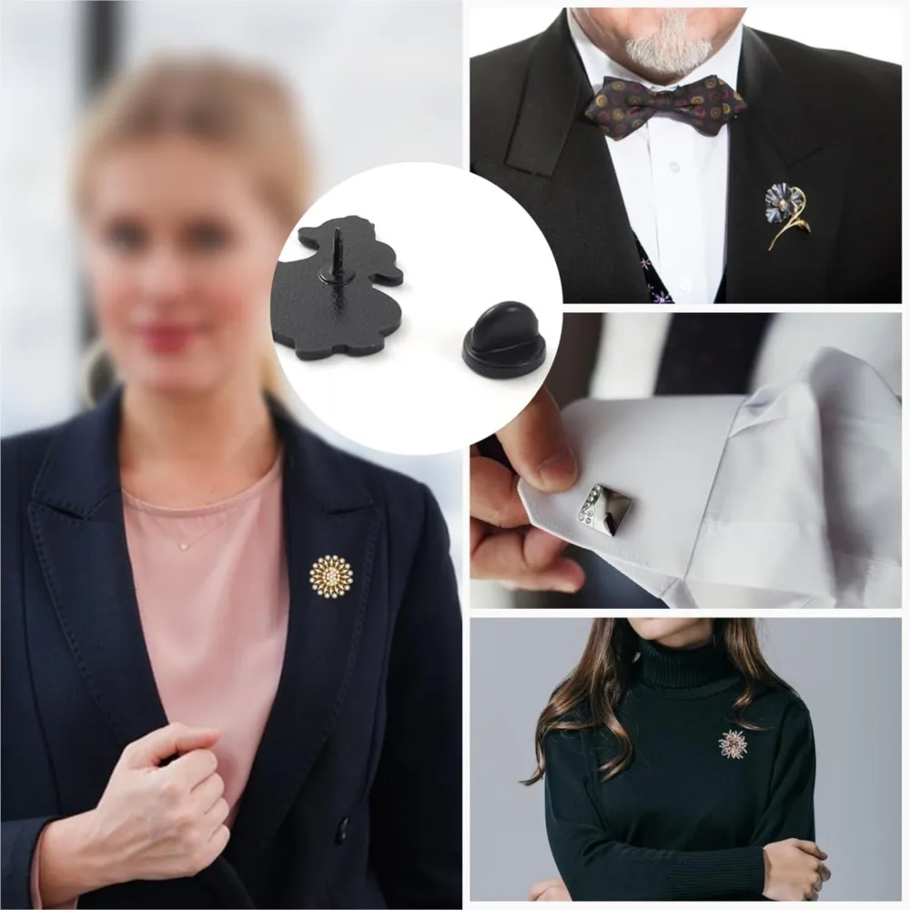 50/500 قطعة الأسود بولي كلوريد الفينيل المطاط دبوس ظهور فراشة مخلب التعادل تك التلبيب حامل المشبك غطاء دبوس حفظة لاستبدال شارات موحدة #2