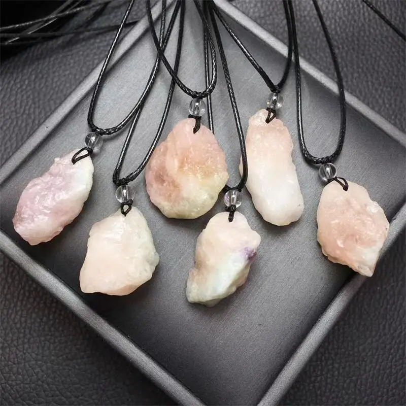 2pcs Natural Doule Color Morganite Pendant Healing Gemstone Carved Figurine Gift Fashion Jewelry For Women Gift