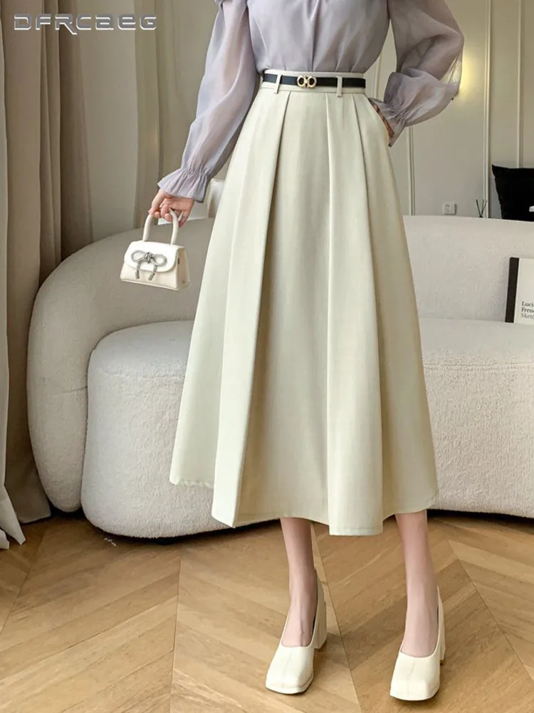 

Элегантная повседневная весенне-летняя длинная юбка для женщин, с высокой талией, свободного кроя, миди, для офиса и повседневной носки.