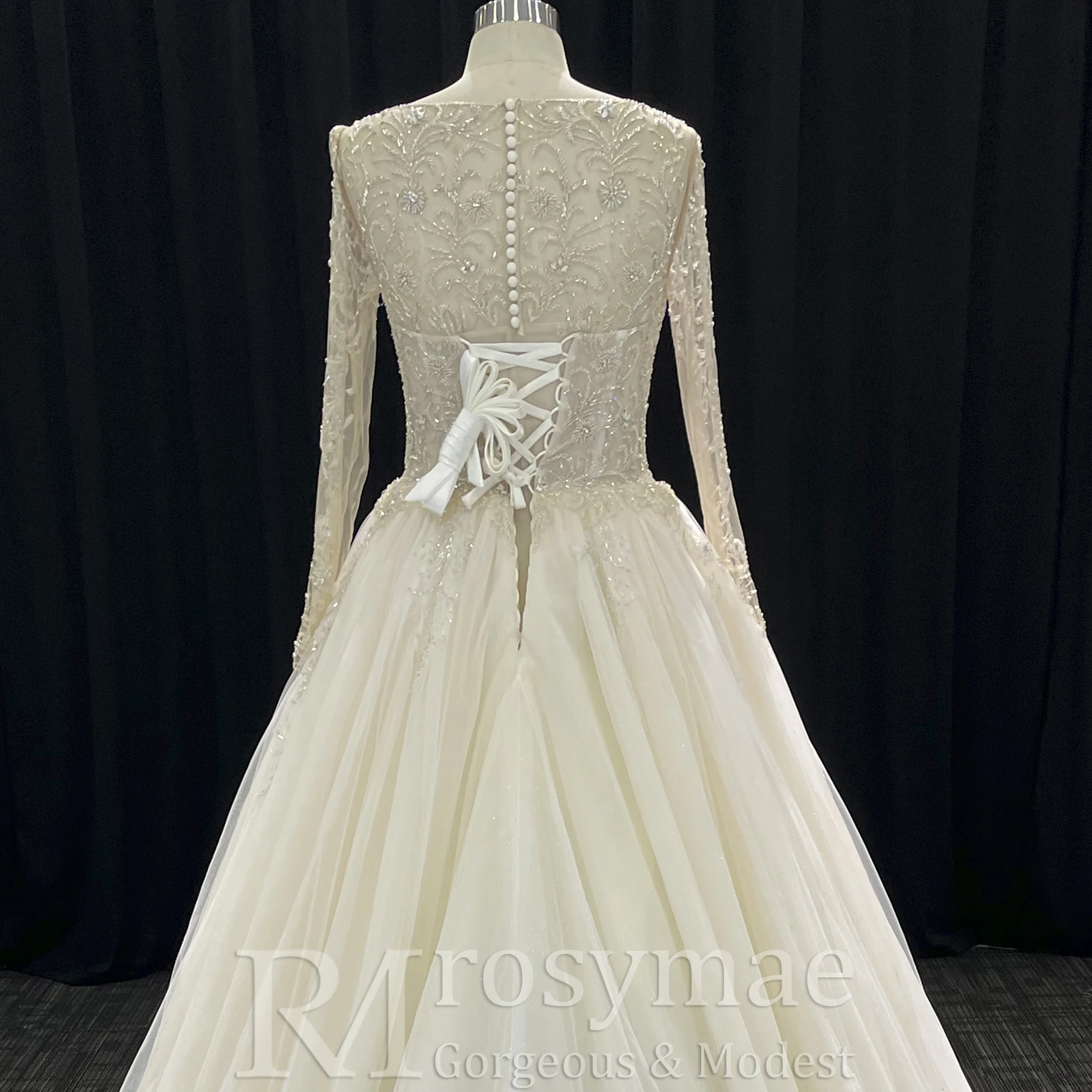 Rosymae elegante A-lijn trouwjurk met doorschijnende mouwen voor bruidsjurk