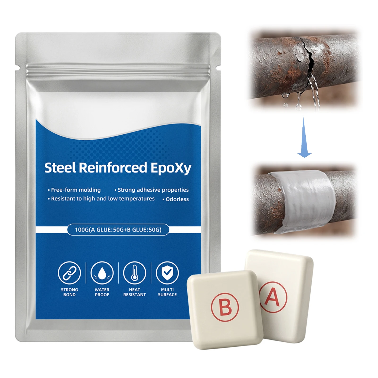 Reinforced Epoxy Putty Waterproof Fast Repair AB Two-Part Epoxies Putties Filler for Bonding Metal Plastic Wood Tiles Ceramics