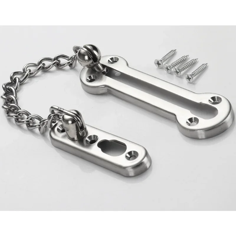 Heavy Duty Door Lock, Steel Chain Type, Safety Door Guard Plate, with Screws, for Family Hotels, Silver Painting