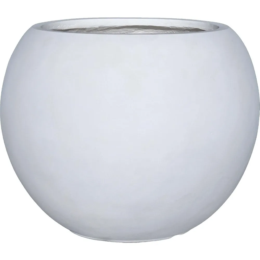 

13.5 H x 17" Dia (12" Pot Opening) Round Fiberstone Planter with Drainage Hole, White, Indoor/Outdoor Large Plant Pots