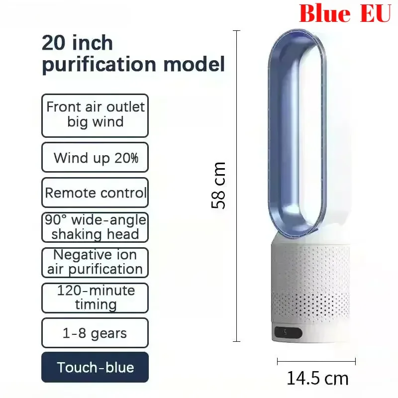 8-Speed Smart Bladeless Fan Intelligent Timing 90° Oscillation Remote Control Quiet Air Cooling Fan for Home Living Room Office image 3