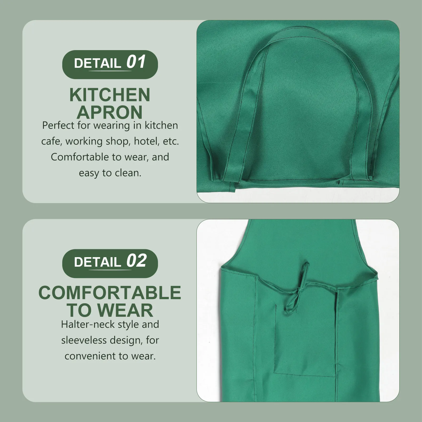 Adjustable Bib Apron with Pockets Halter Neck Sleeveless Comfortable Easy Wash Dacron Kitchen Work Apron for Home Restaurant