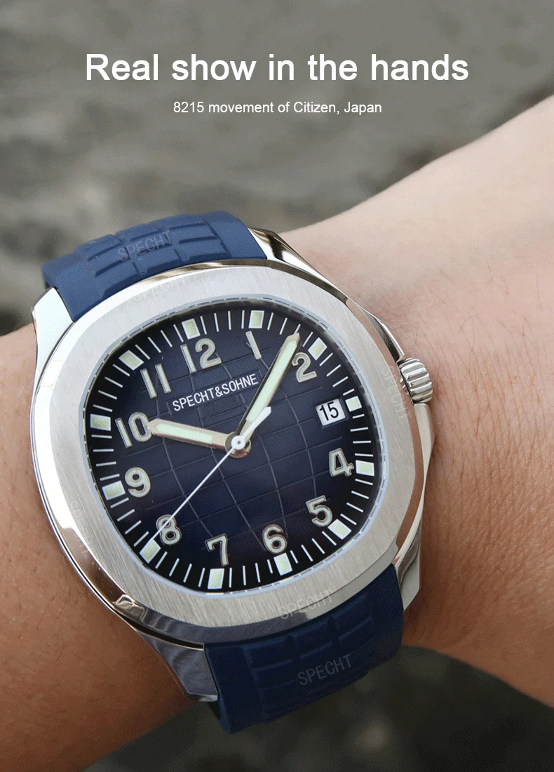Specht&Sohne 2025, neue luxuriöse Herren-Mechanische Armbanduhr, Miyota 8215, Edelstahluhr, grüner Gummi-Saphir, Reloj Hombre – Detail 5