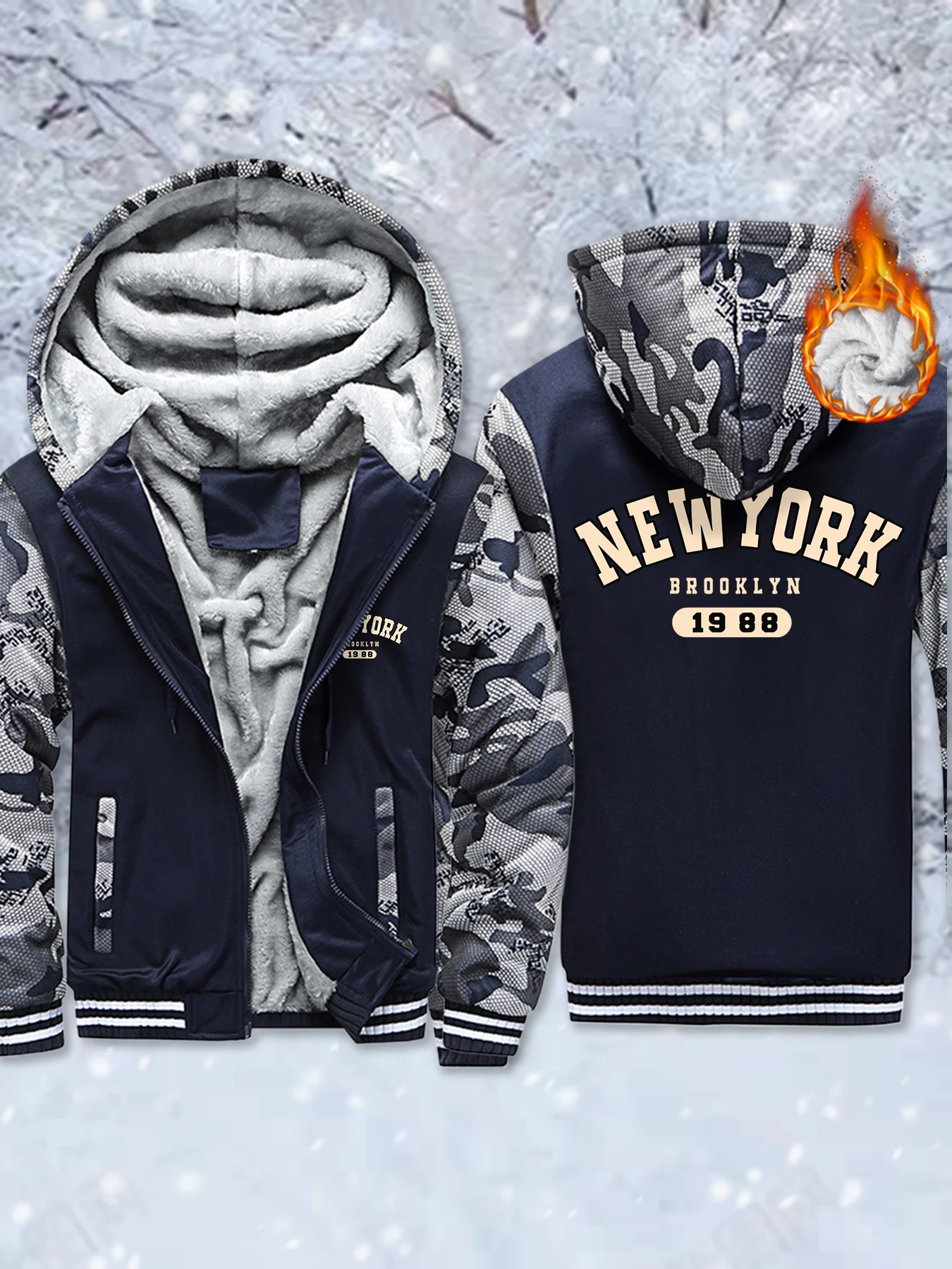 

Зимняя мужская куртка с принтом New York Brooklyn 1988, мягкая повседневная толстовка, уличная одежда высокого качества, теплая флисовая уличная одежда