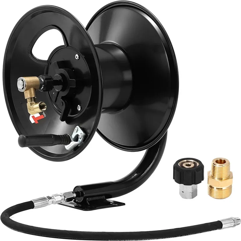 High-Duty 5000psi Steel Hose Reel 100ft Heavy Duty Pressure Washer Water Hose 1/4