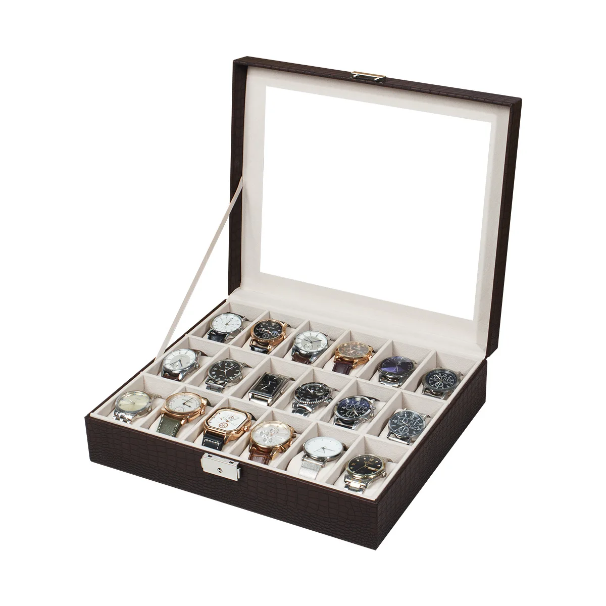 Watch Case Storage box 18 Slots Watches Boxes Organizer Black Jewelry Display Holder High Quality Crocodile Grain PU Leather