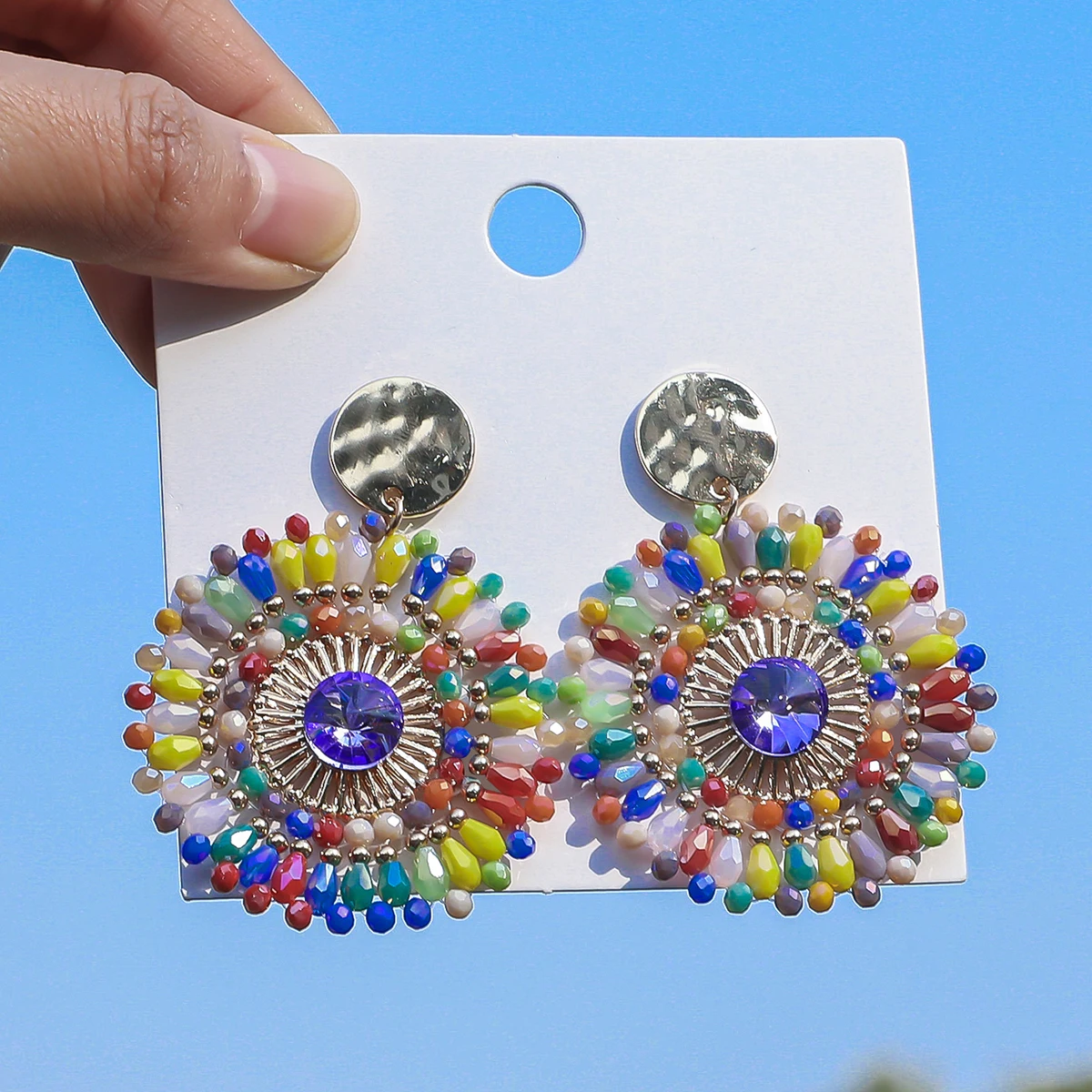 Bohemian Handmade Bunte Kristall Perlen Blume Ohrringe für Frauen Trendy Ethnische Strass Tropfen Ohrringe Sommer Party Schmuck
