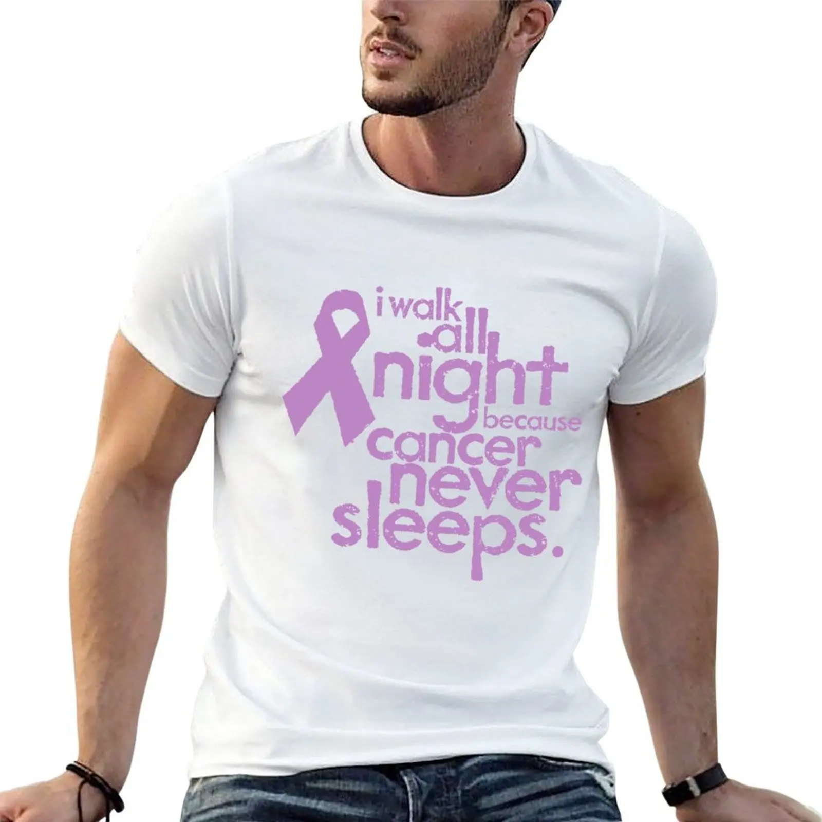 

I Walk All Night Because Cancer Never Sleeps - Relay for Life T-Shirt man t shirt cotton essential t shirt T-Shirt