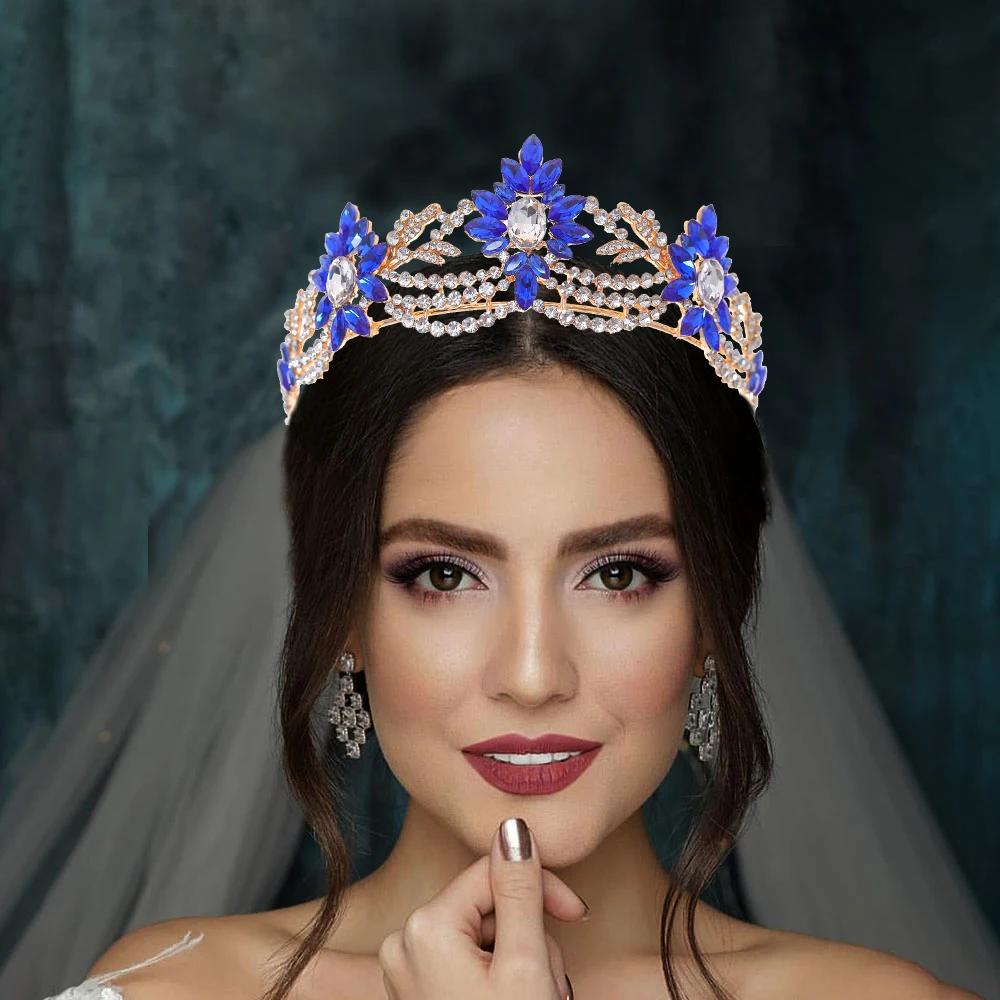 Crystal Flower Princess Tiara Crown for Girls, Headpiece for Birthday & Costume Party  Luxury Multicolor Flower Wedding Crown