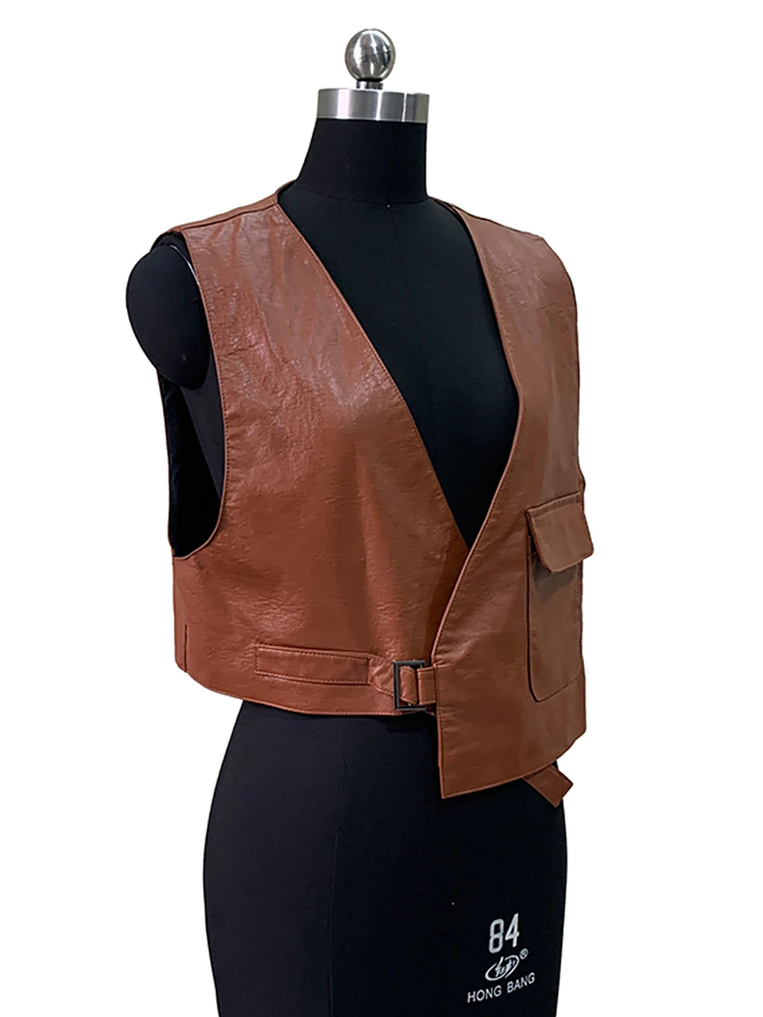 Early Spring Sleeveless V-Neck Brown PU Leather Vest Women's Fashionable Trendy Anti-Aging Jacket Spring Outerwear