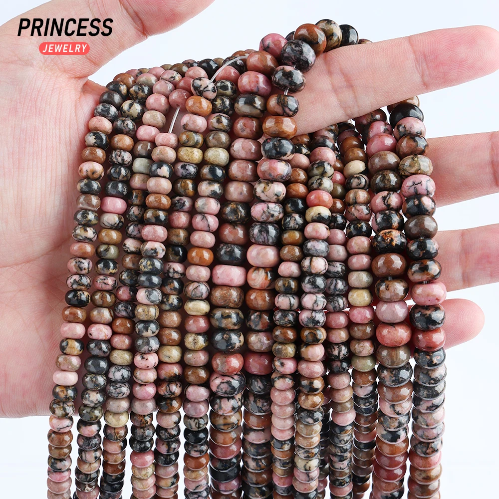 A+ Natural Black Lace Red Rhodonite 4*6mm 5*8mm Rondelle Beads for Jewelry Making Bracelet Loose Stone Beads DIY Accessories