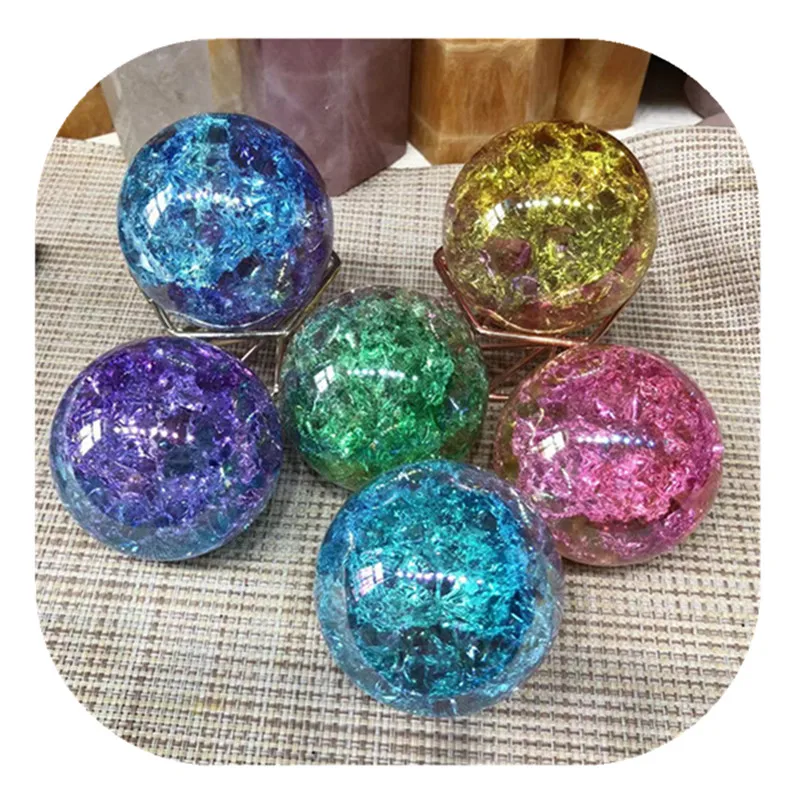 Aura Crack Glass Ball Colorful Crystals Healing Spheres For Decor 1PCS