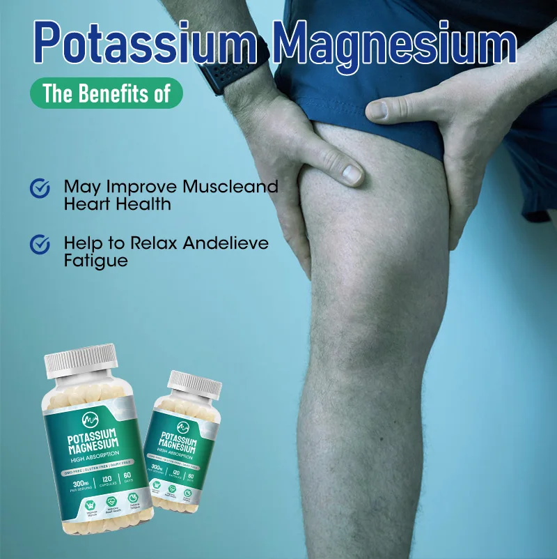 Minch Magnesium Potassium Supplement High Absorption Capsules Support Leg Cramp Unflavored 300mg Muscle Function For Adults