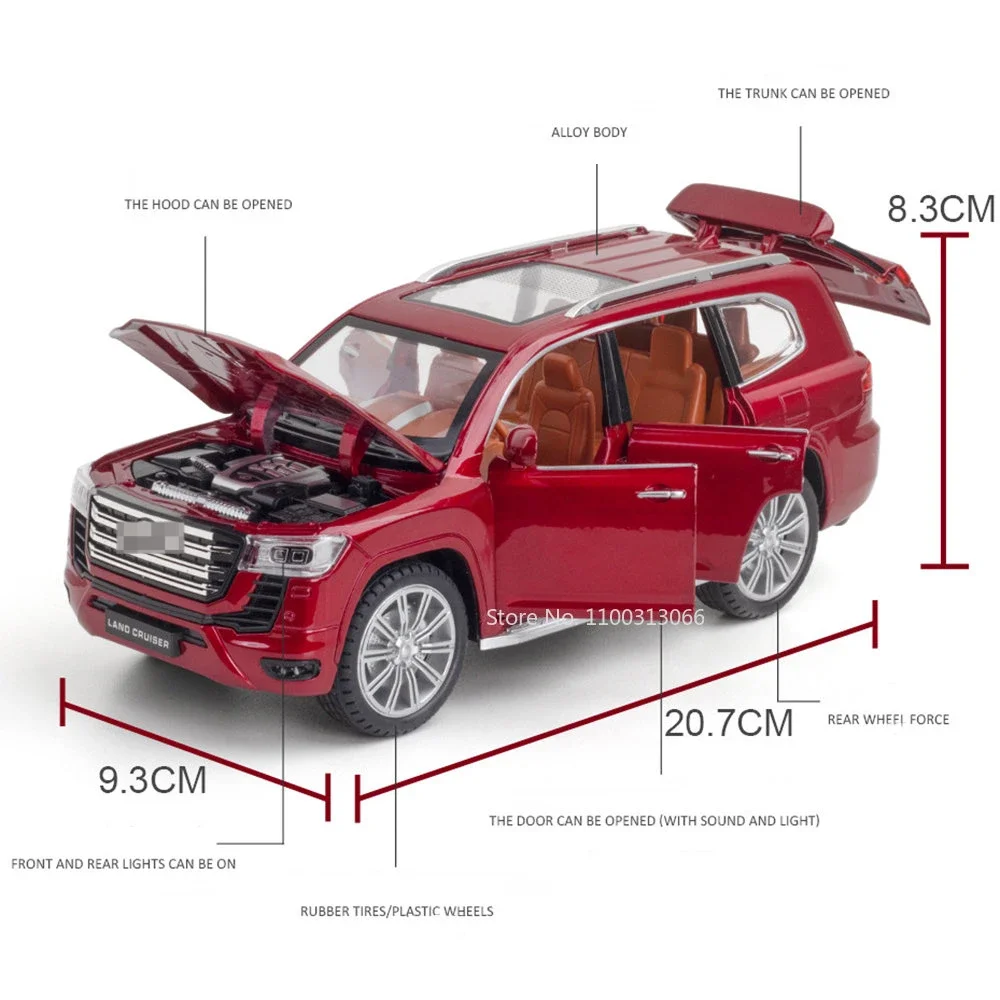 Modèle réduit de voiture Toyota Land Cruiser LC300, en alliage moulé sous pression, SUV avec nervure arrière, 6 portes ouvertes, véhicule de simulation, idéal comme cadeau pour garçon, échelle 1:24