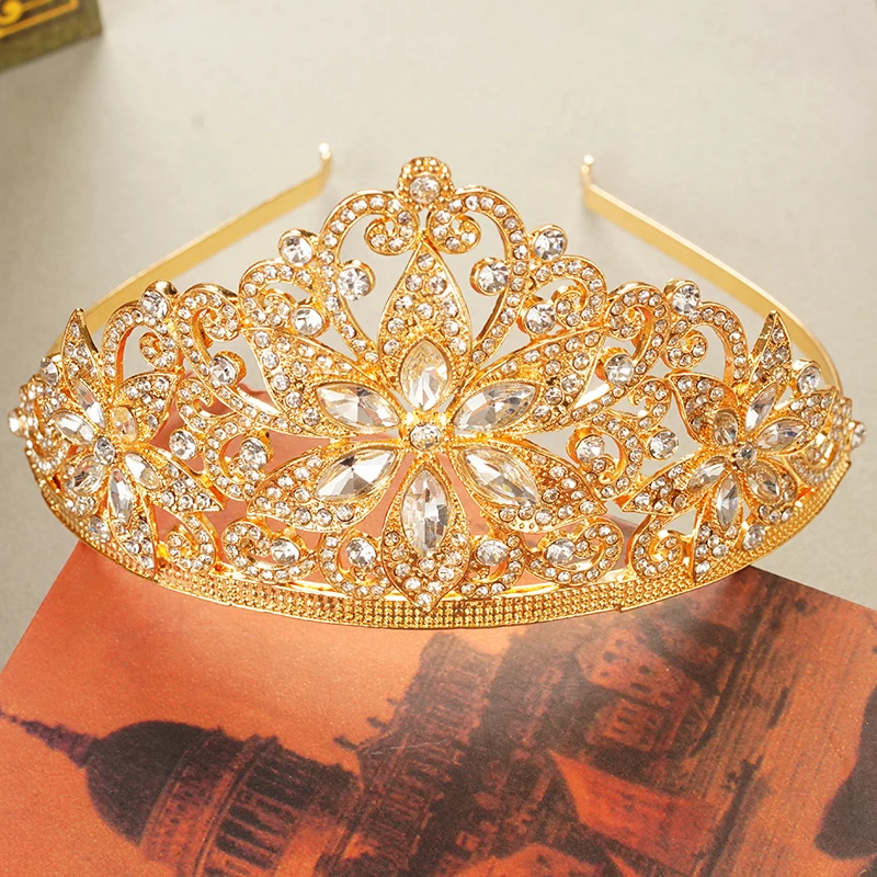 

Green Red Rhinestone Bridal Hair Jewelry Gold Plating Color Moroccan Women Crown Tiaras Mulism Islam Fashion Women Hairwear