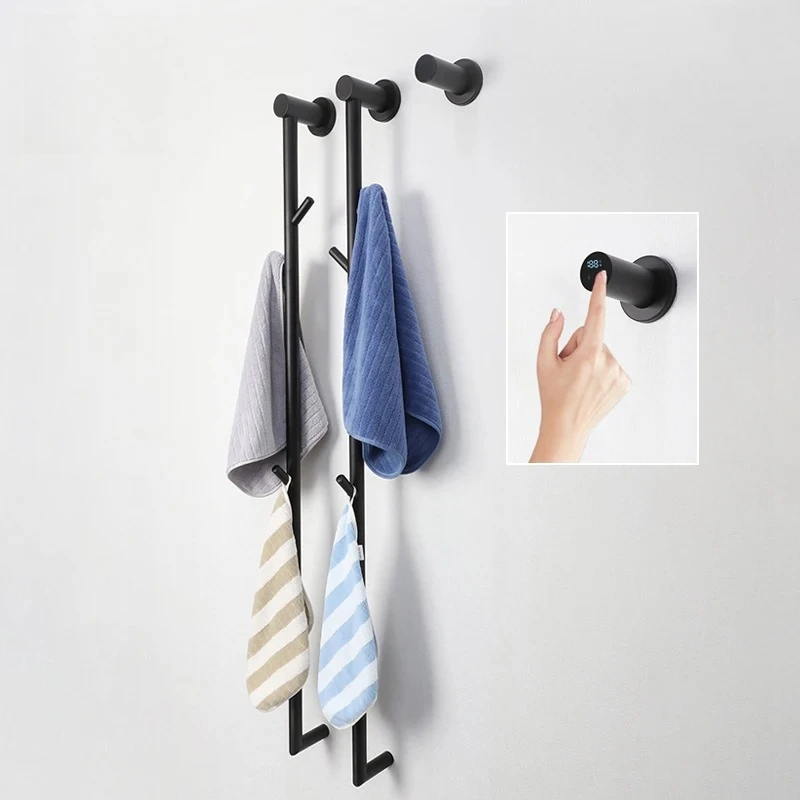 Black Electric Heated Towel Rail Hidden Installation Temperature Timing Control Fast‑Drying Bathroom Towel Warmer Rack
