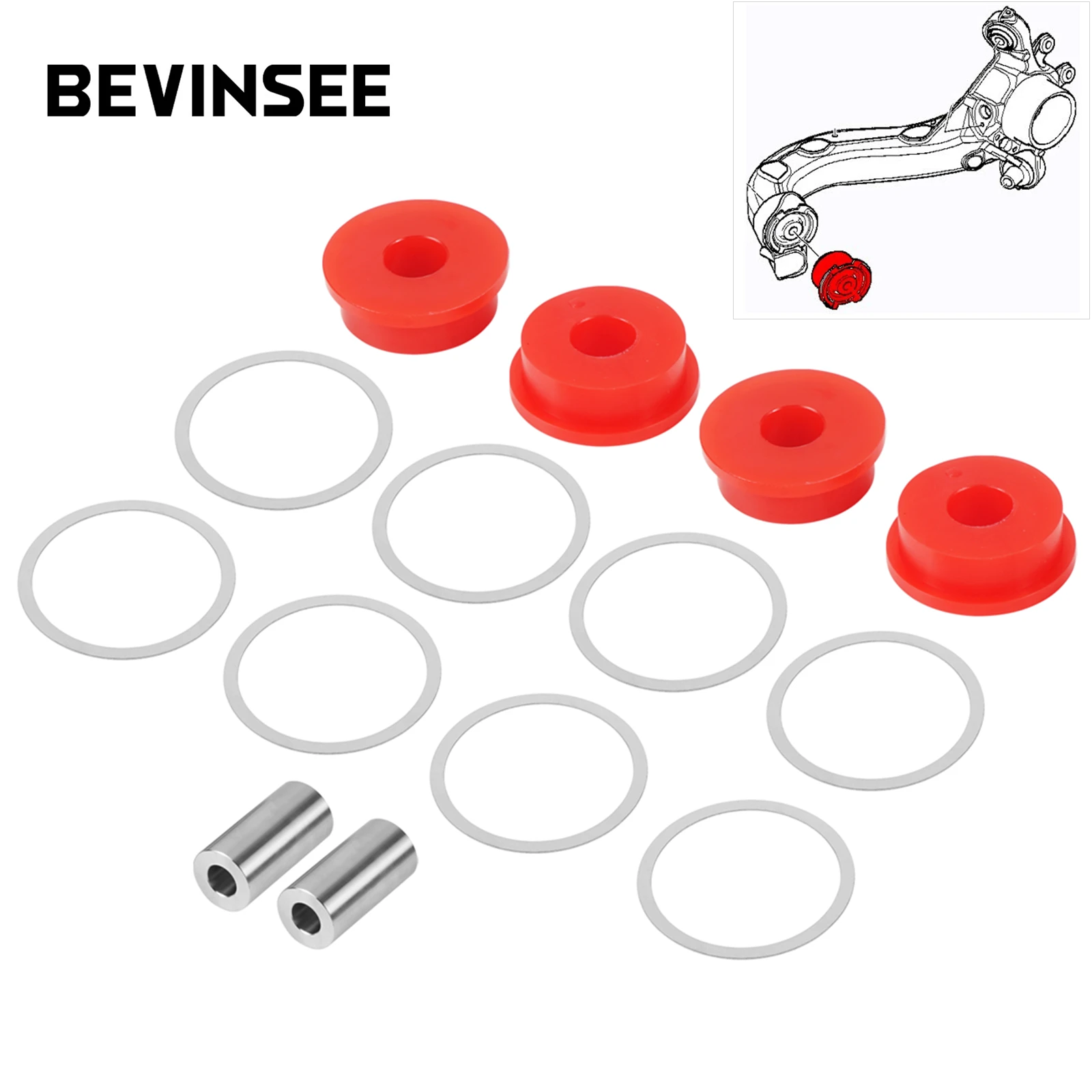 BEVINSEE Polyurethaan Achterste Draagarmbussen voor BMW E36 E46 X3 E83 318 323 325 328 M3, Vervang 33326770786 33321097009