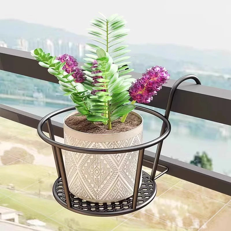 New Wrought Iron Hanging Flower Pot Holder Railing Balcony Planter Shelf Multi-Layer Potted Plant Rack For Succulent Green Plant