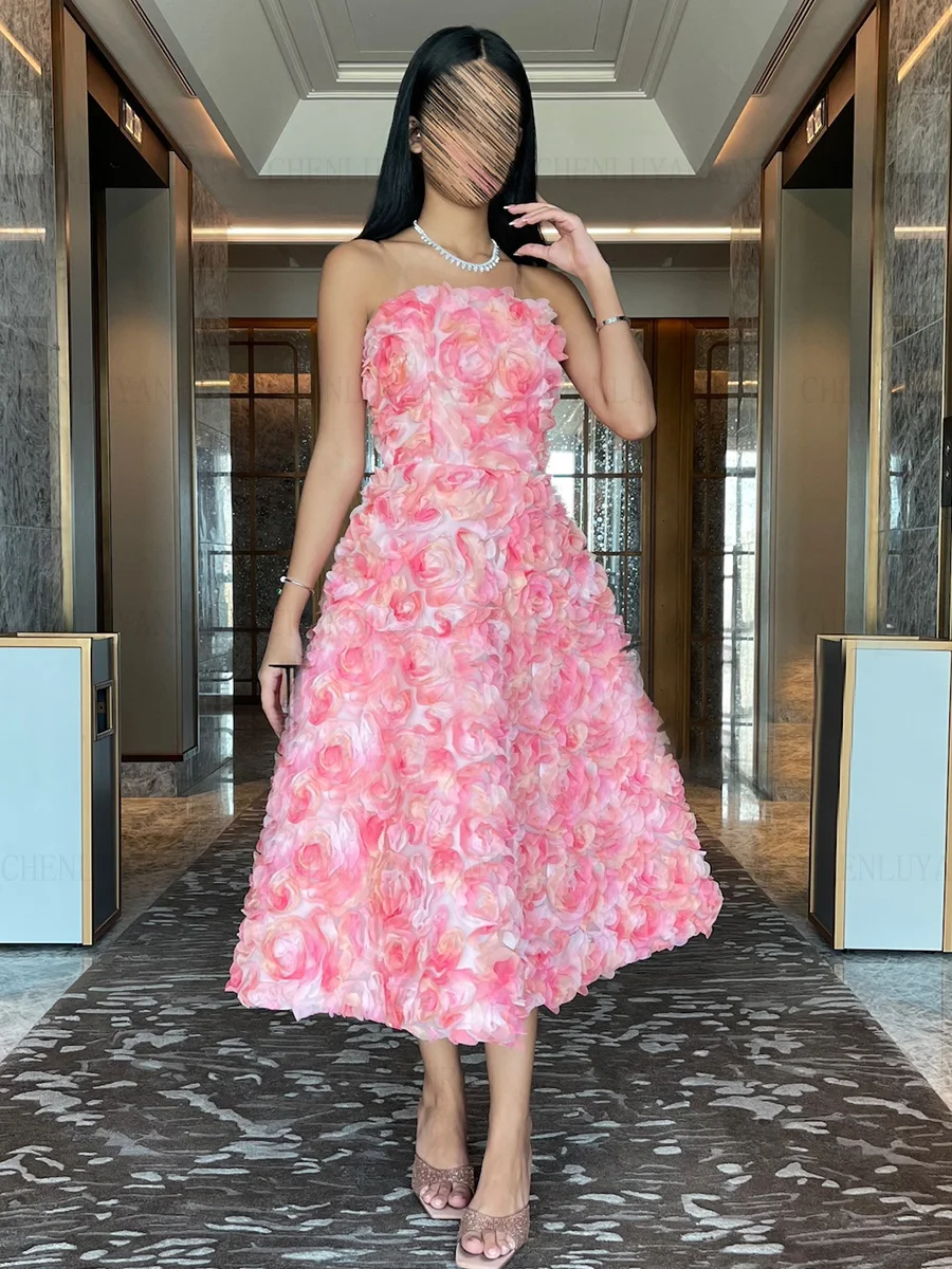 Exquisite Pink Formal Occasion Dresses 2023 Strapless A-line Lace Ball Gowns Lace Up Sexy Evening Party Gowns فساتين الحفلات