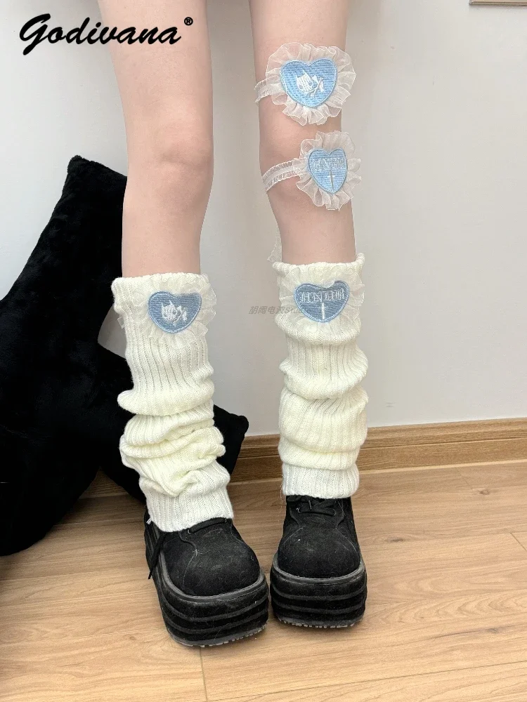 

Stacking Socks New Autumn Winter Original Design Knitted Socks Subculture Cross Skeleton Girl Women's Water Color Leg Warmer