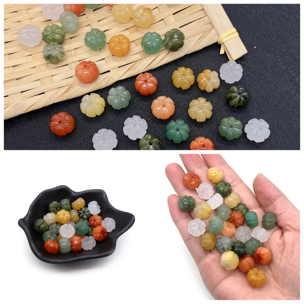 

Colorful Natural Stone Loose Beads Pumpkin-shaped Perforated Beads DIY Handmade Necklaces Bracelets Halloween Charms Accessories