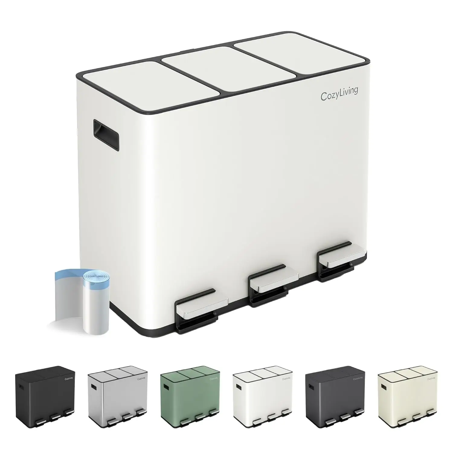 CozyLiving Premium Stainless Steel Dual Compartment Pedal Bin