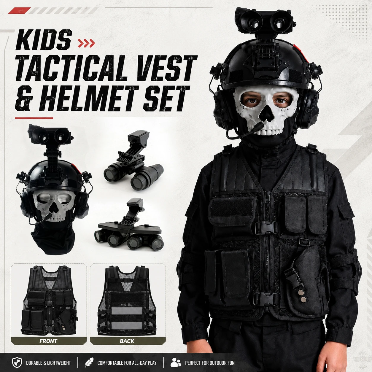 Kids Tactical Gear Set Combat Helmet Vest Skull Mask Kit Outdoor CS Game Airsoft Paintball Protective Equipment Cosplay