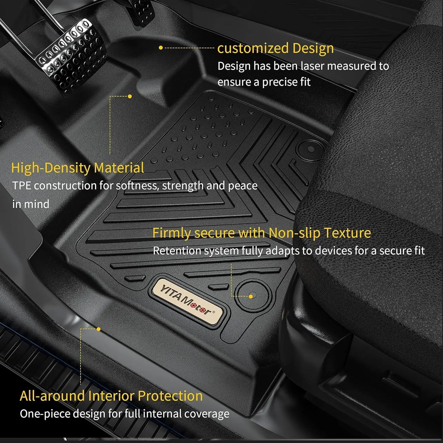 Floor Mats Compatible with 2014-2020 Chevrolet Impala, Custom Fit Black TPE Floor Liners 1st & 2nd Row All-Weather Pro