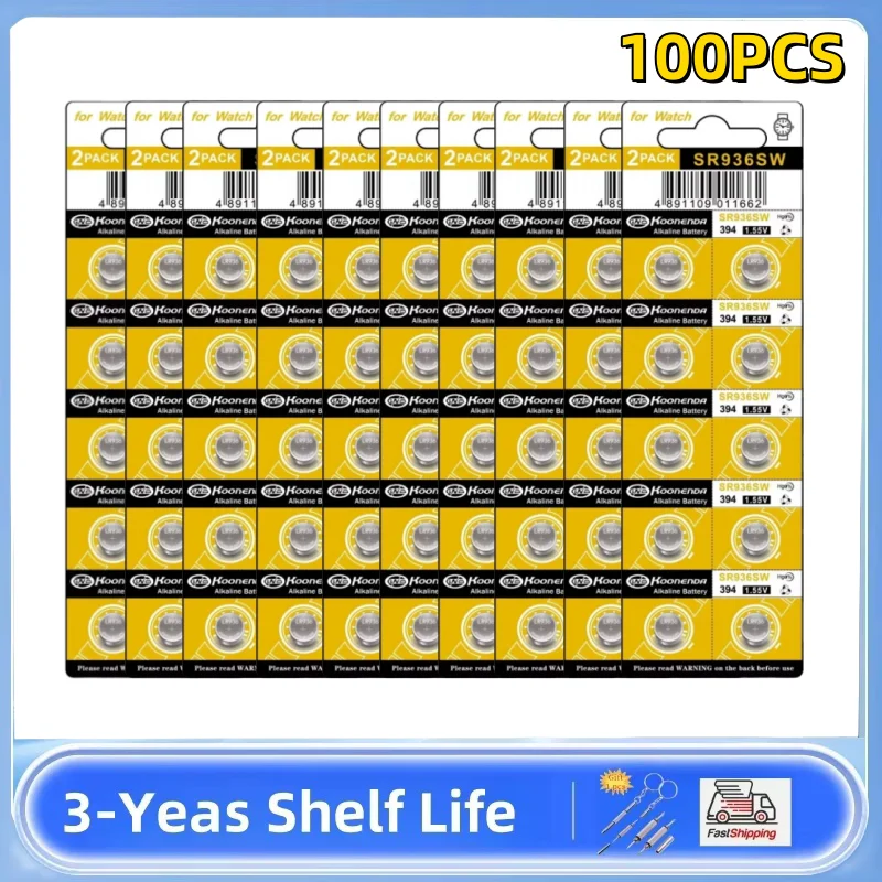 

100PCS 1.55V AG9 LR936 394 SR936SW CX194 LR45 Button Batteries G9A 194 394A SR936 L936F Cell Coin Watch Toys Remote Battery