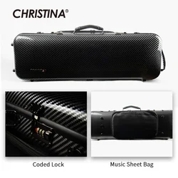 CHRISTINA Violin Case 4/4 Size Black Stripes Rectangular Hybrid Carbon Fiber NEW Style with Password Lock Sheet Music Bag BV01BS