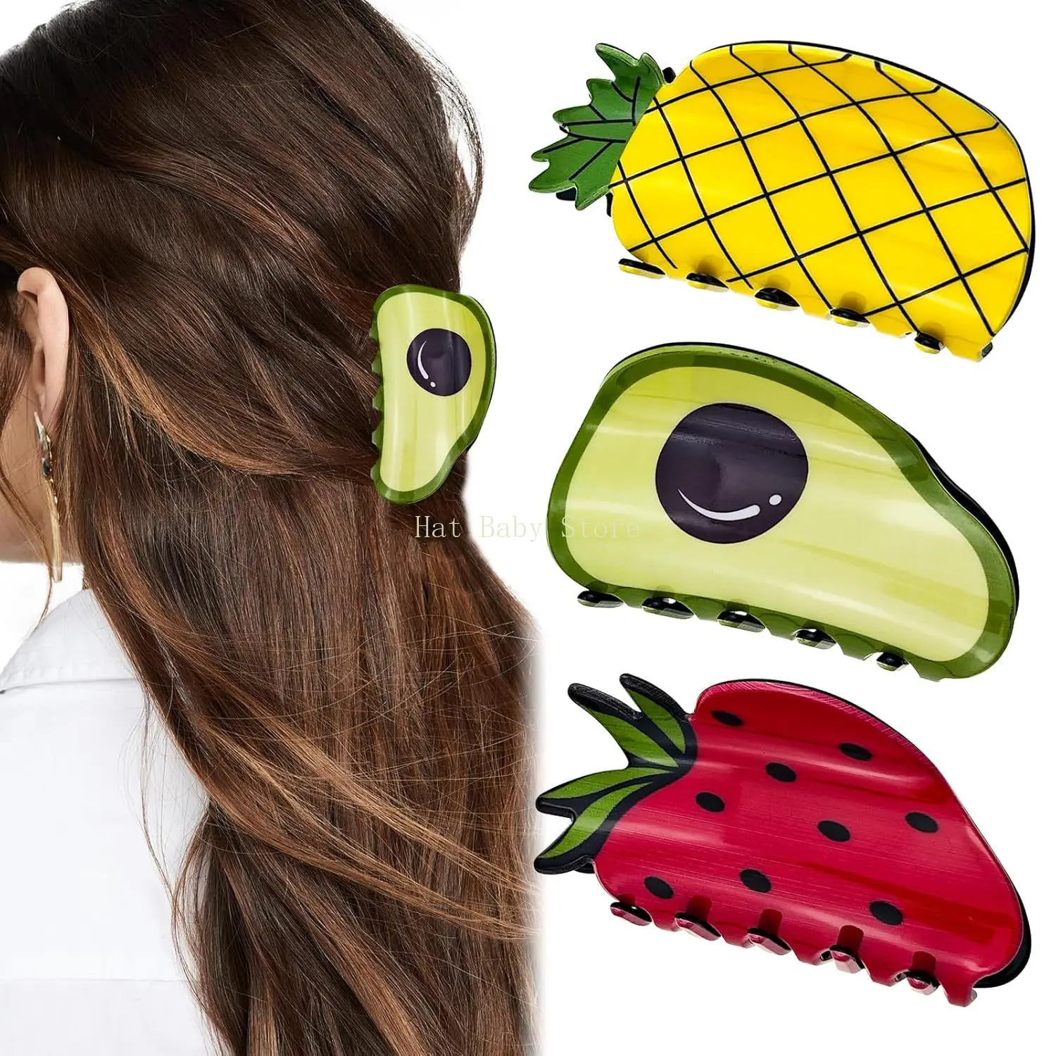 

Carrot Grab Clip Cute Avocado Hairpin Watermelon Shark Clip Strawberry Clip Pineapple Plate Hairpin Broches Para El Cabello