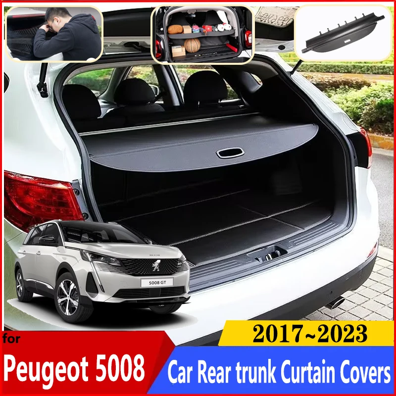 Car trunk Curtain For Peugeot 5008 Accessories 2022 P87 2017~2023 MK2 Car Rear Trunk Curtain Rear Trunk Cargo Covers Accessories