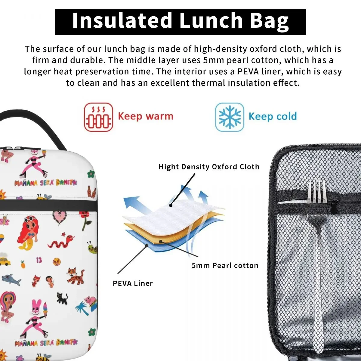 Manana Sera Bonito Karol G Merch Insulated Lunch Bags For Travel Bichota Food Box Portable Thermal Cooler Lunch Box