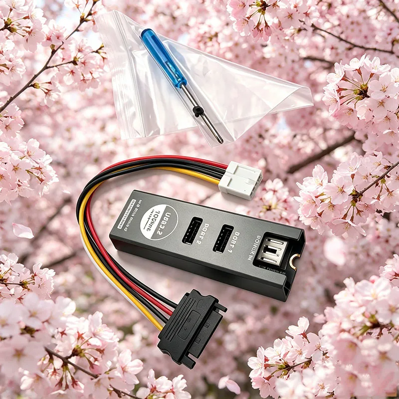 M.2 PCIe Gen3x2 to Dual Port TYPE-E USB 3.2 10Gbps Expansion Card Hub Riser Adapter External Power Supply for Front Panel Type C