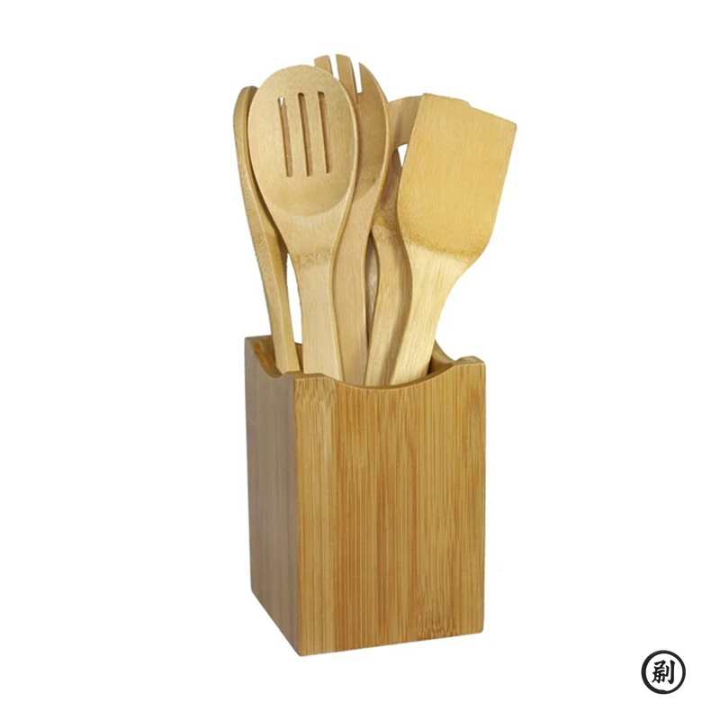 6 Pieces Bamboo Spoon Spatula Kitchen Utensil Wooden Cooking Tool Mixing Set