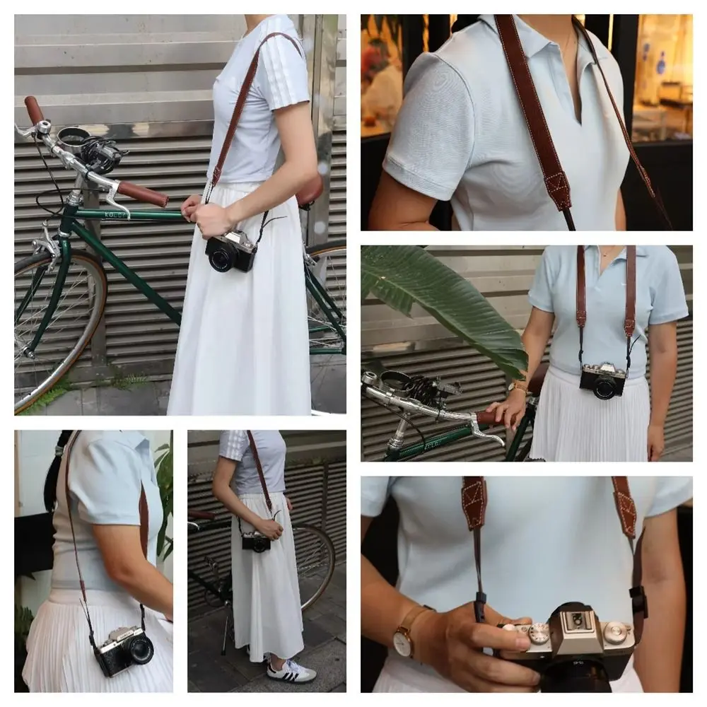 PU Leather Camera Shoulder Strap Retro Adjustable Micro Single Strap Neck Strap Lanyard for Canon G7x Nikon Fujifilm Sony Zv-1
