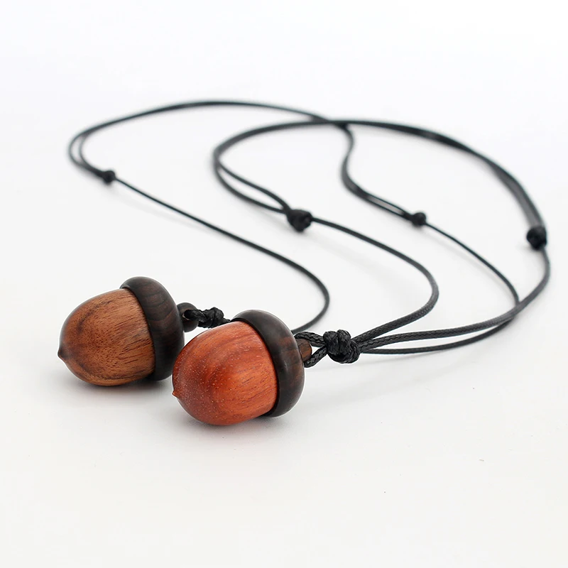 Wooden Acorns Chokers Necklace Creative Wax Rope Jewelry Ethnic Style Simulated Wooden Oak Fruit Pendant Necklace Accessories