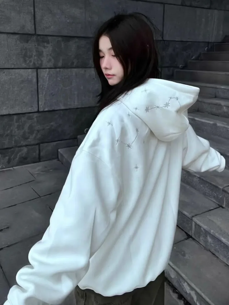 High Street Embroidered Star Hoodie Korean Autumn Winter Loose Casual Women's Harajuku Hoodie Sweatshirt Y2k Pullover Streetwear