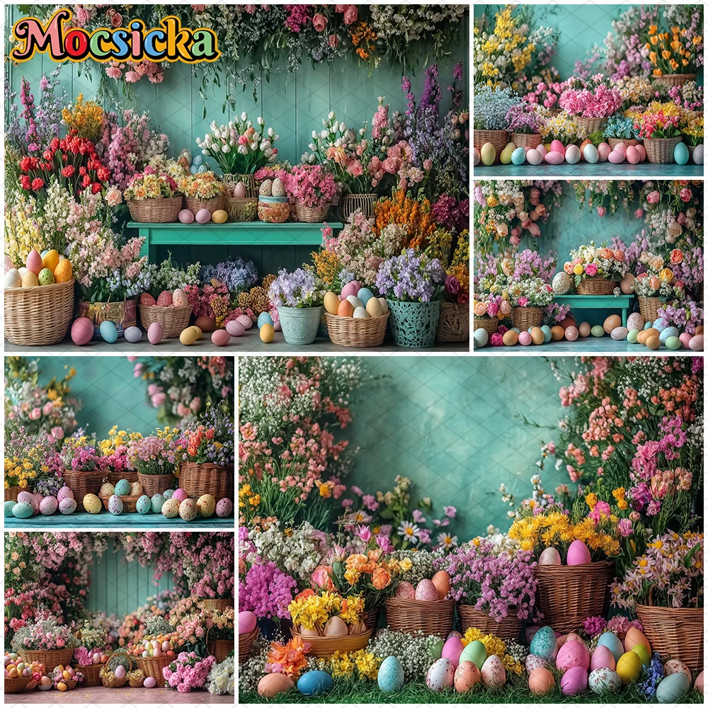 

Mocsicka Easter Photography Backdrop Spring Flower Baby Shower Party Background Birthday Wedding Egg Decor Shooting Props Banner