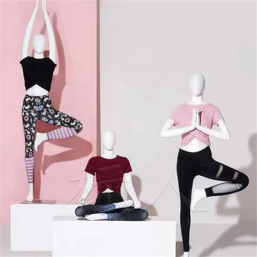 

Plastic Full Female Exercise Yoga Fitness Mannequin, Body Dummy Model, Iron Plate Base, Props Display, Clothing Store, E082, Fas