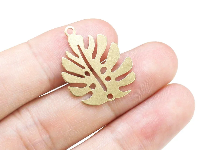 20pcs Monstera Leaf Earring Charm,Brass Leaf Connector,25.5x20x0.6mm, Earring Findings, Necklace Pendant, Jewelry Making R2502