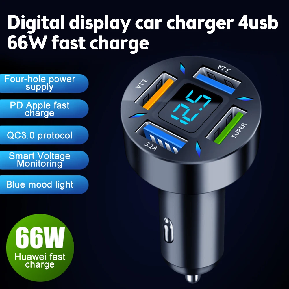 4usb PD 66W Car Charger Type C Fast Charging Auto Mobile Phone Adapter  For iPhone 13 12 Xiaomi Samsung