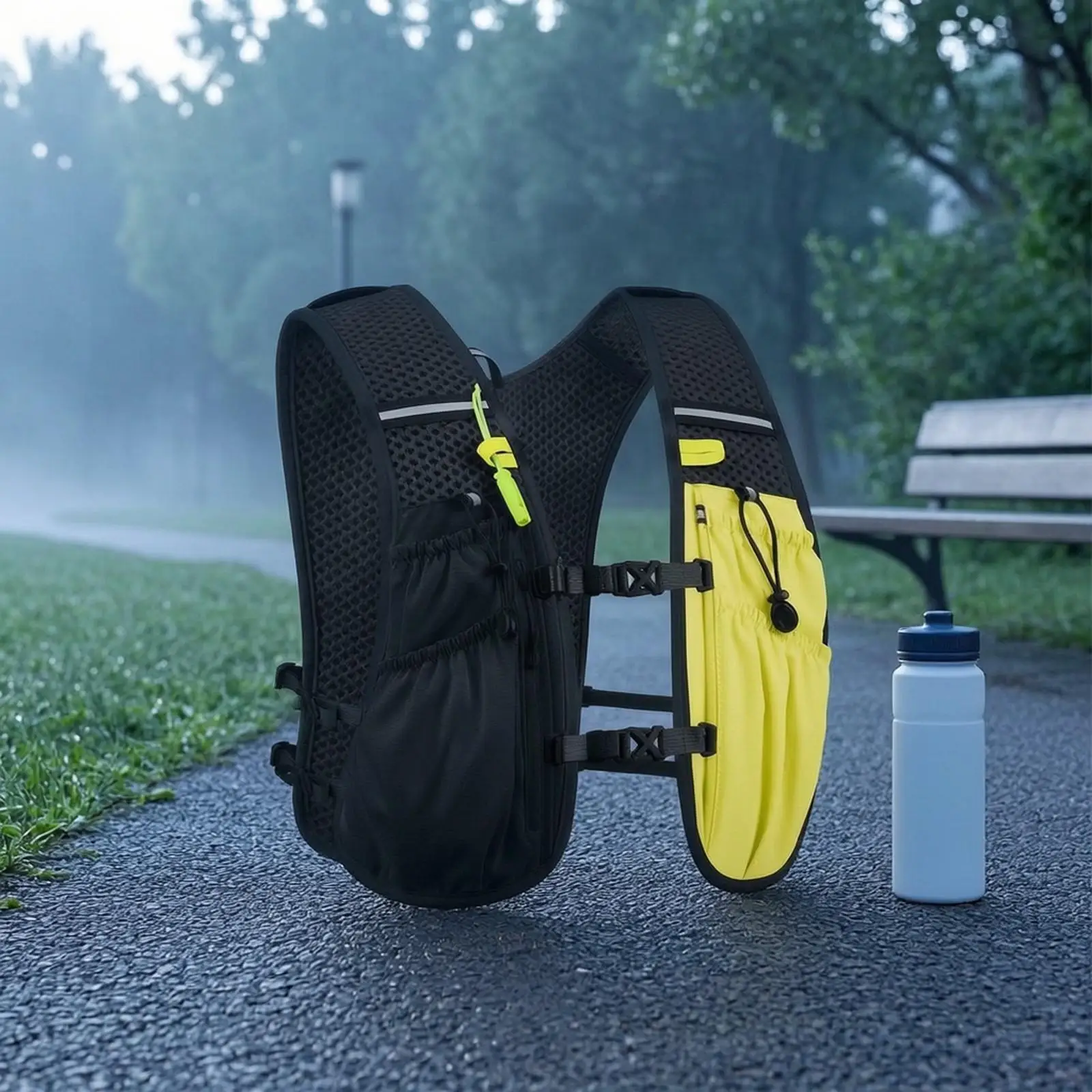 Breathable Reflective Sports Backpack | Adjustable Chest and Side Straps, Multiple Front Pockets, Polyester Backpack with Mesh