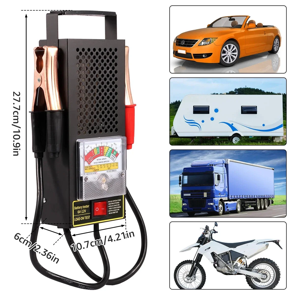 Тестер нагрузки аккумулятора, 100 А, тип нагрузки 6 В-12 В, 100 А, механика, автомобильный тестер напряжения, тестер генератора переменного тока аккумулятора, инструмент для авторемонта