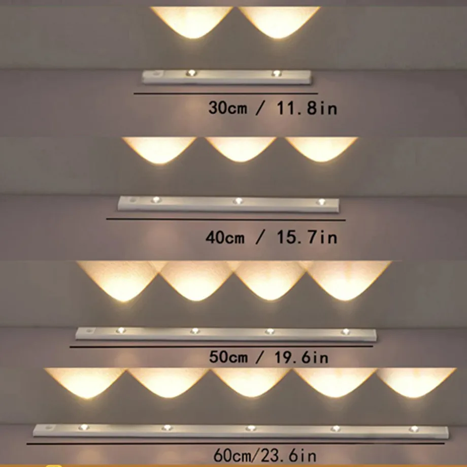 

USB Rechargeable Motion Sensor Tri Color Dimmable LED Night Light Cabinet Lighting Kitchen Wardrobe Lamp 20cm 30cm 60cm