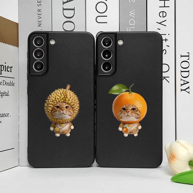 Funny Cartoon Fresh Fruit Cat Couple Phone Case for Samsung Galaxy S26 S25 S24+ S23 Ultra S25+ S22 Plus S21 FE S20 5G Soft Cover