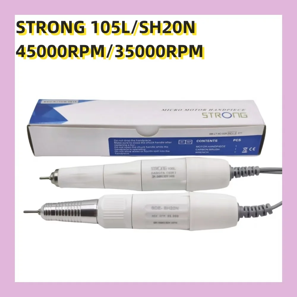 STRONG 210 45000RPM 35K e 45K Micromotor Polimento Unhas Broca Caneta Máquina de Manicure Peça de Mão Branca 2,35mm SDE SH20N STRONG 105L